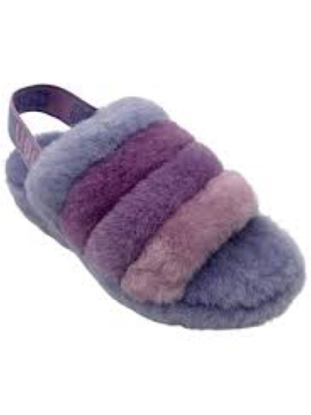 UGG Women's Plush Striped Slip-On Slippers in Blue and Purple FLUFF YEAH
